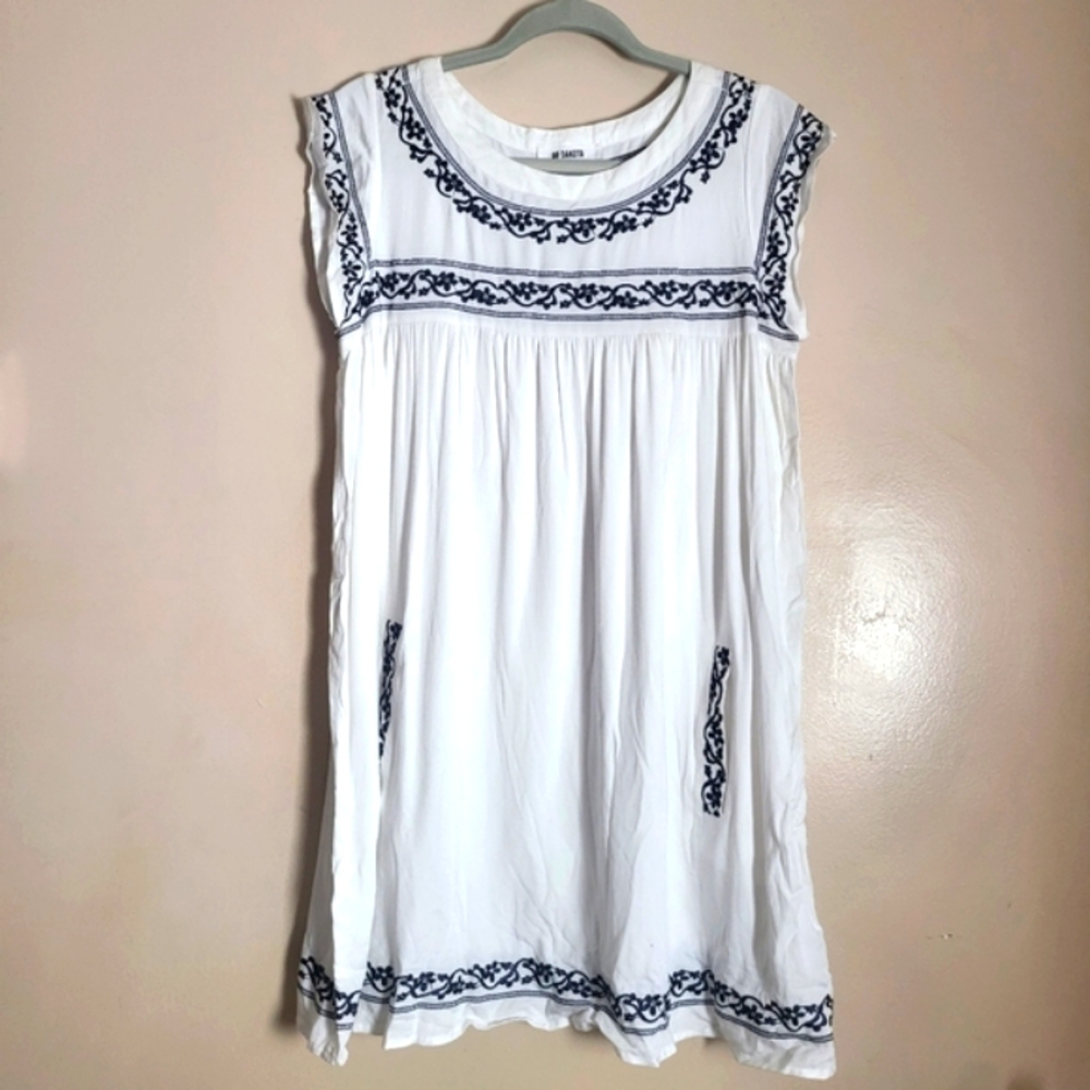 Embroidered Babydoll Shift Mini Dress White Women's Small BB Dakota